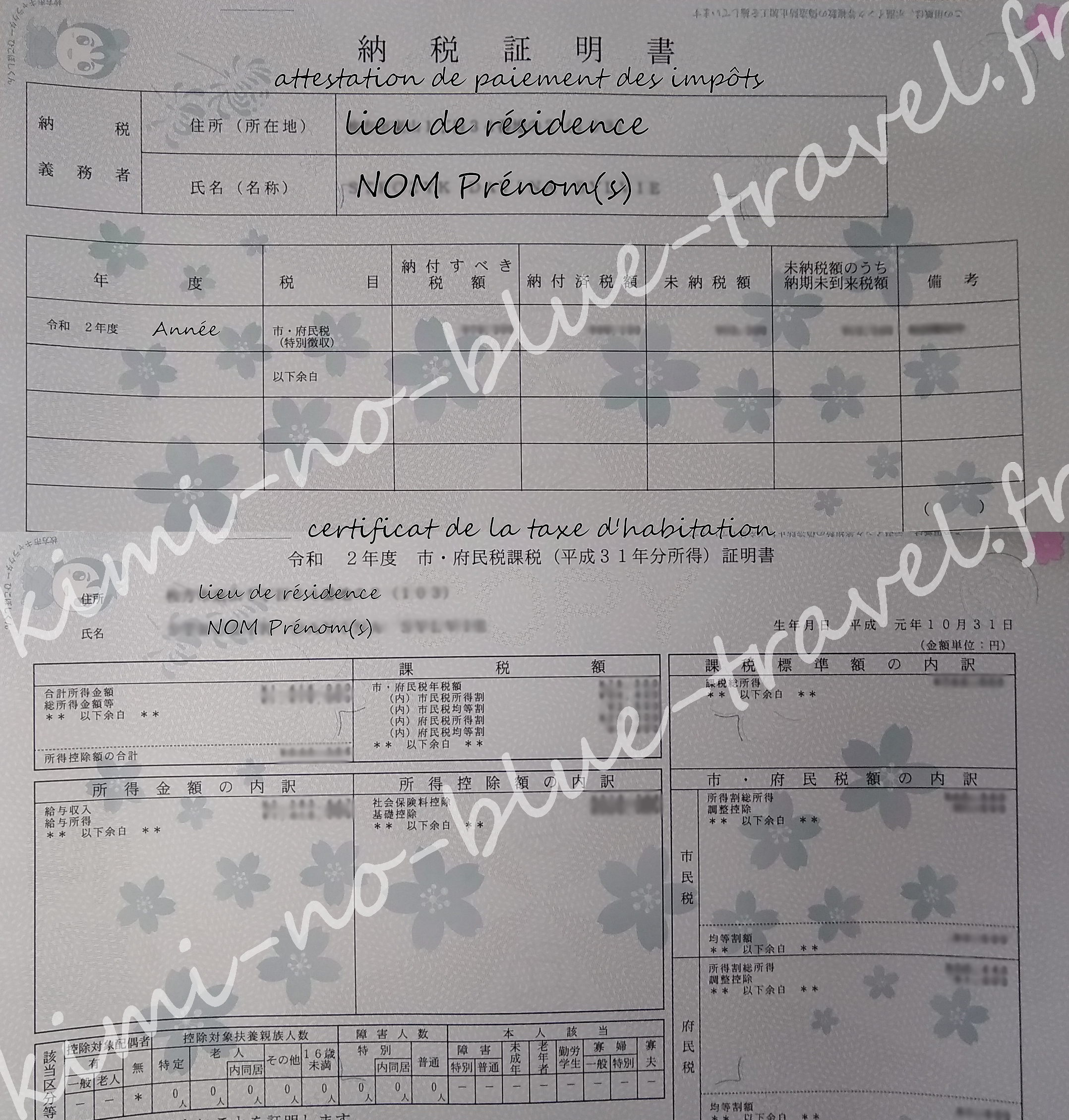 attestation impots &amp; taxe d'habitation